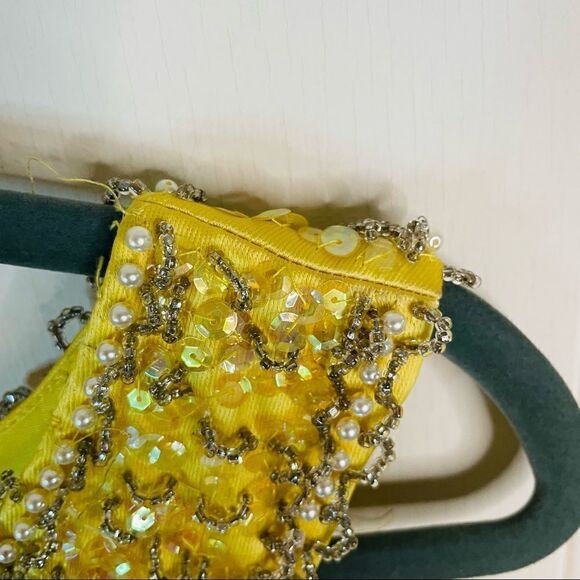 Vintage 60’s Yellow Satin Beaded Formal Dress - Picture 5 of 10